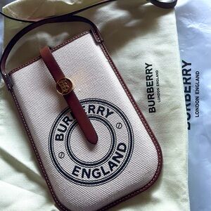Burberry Natural / Tan Anne Logo Canvas And Leather Crossbody Phone Case